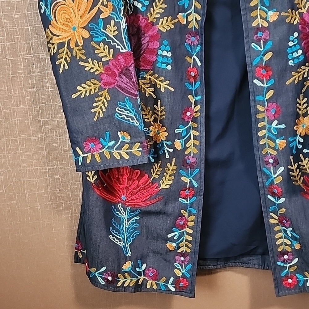 Anu Embroidered Denim Open Front Light Jacket - Picture 4 of 13